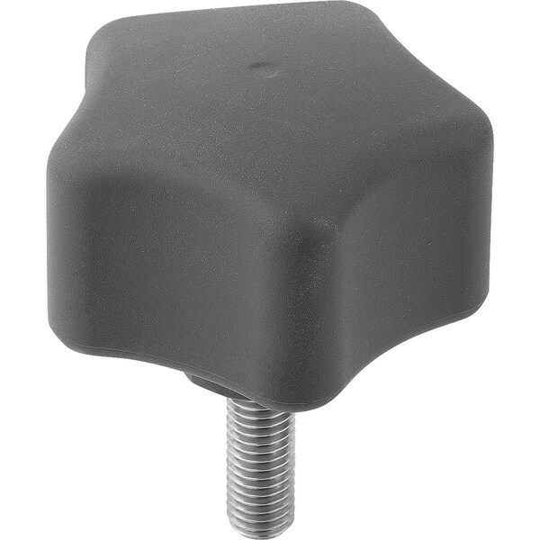 Five Lobe Grip Ergonomic D=M08X25 D1=63 H=45, Form:L Plastic, Black Ral7021, Comp:Stainless Steel
